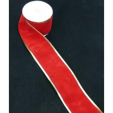2.5 Inch Wired Christmas Ribbon, Burgundy Velveteen With Metallic Gold Edges, 2-1/2 In. X 10 Yds (Lot of 1 Spool) SALE ITEM
